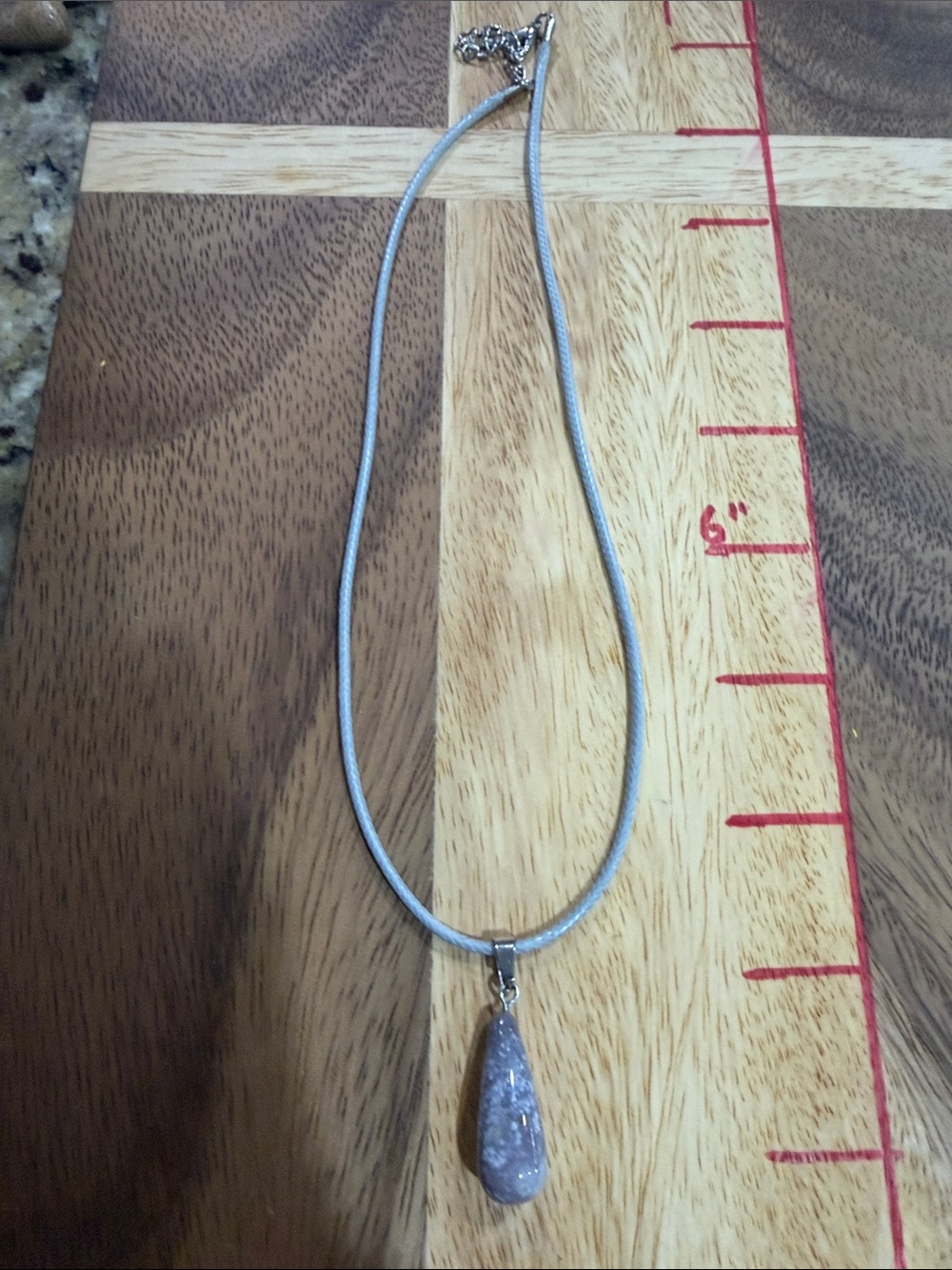 Silver Tone Necklace with Light Purple crow jasper Teardrop Pendant